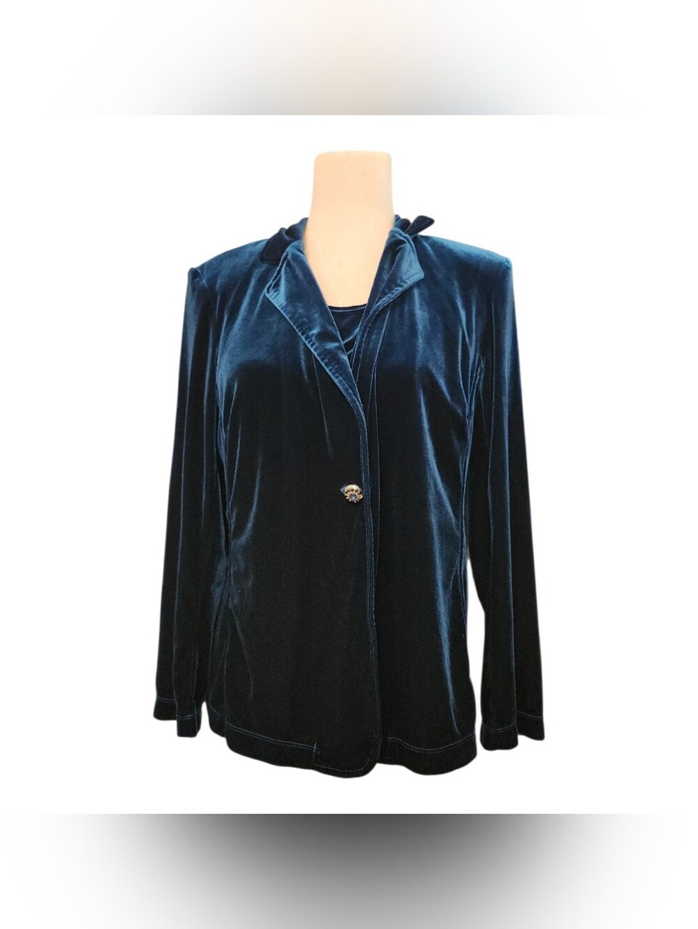 Y2K Notations blue Velvet Blouse statement button size petite XL Whimsigoth